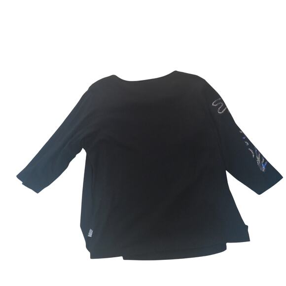 VTG Bob Mackie Wearable Art Black Sequin Holographic 3/4 Sleeve Cotton Top L - Picture 5 of 10